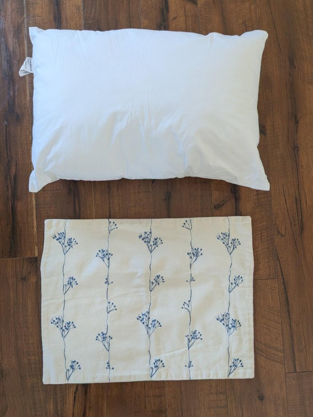 Crate&Barrel Blue Botanical Embroidered Lumbar Pillow